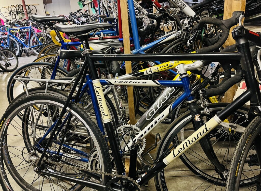 Photo of row of bikes available at garage sale