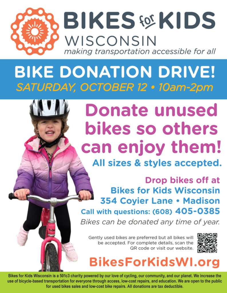 Poster for the October 12, 2024 bike donation drive