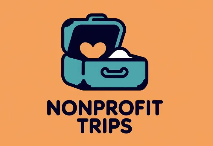 Nonprofit trips logo is an illustration of a suitcase with a heart in it