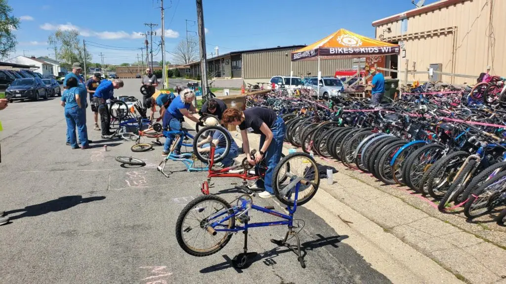 Big Breakdown event with people breaking down bikes at the big breakdown event